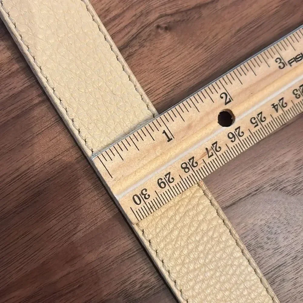 Vintage Tanner Beige Leather Belt with Pearl Buckle - M